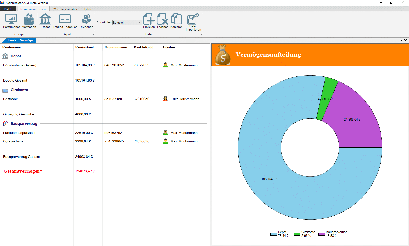 Börsensoftware: Vermögensübersicht